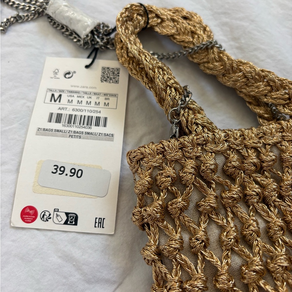 Zara Gold Woven Tote Bag NWT - Picture 2 of 2